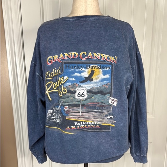 Grand Canyon Harley-Davidson Men's Washed Blue Crewneck Sweater Sz L - Picture 6 of 10